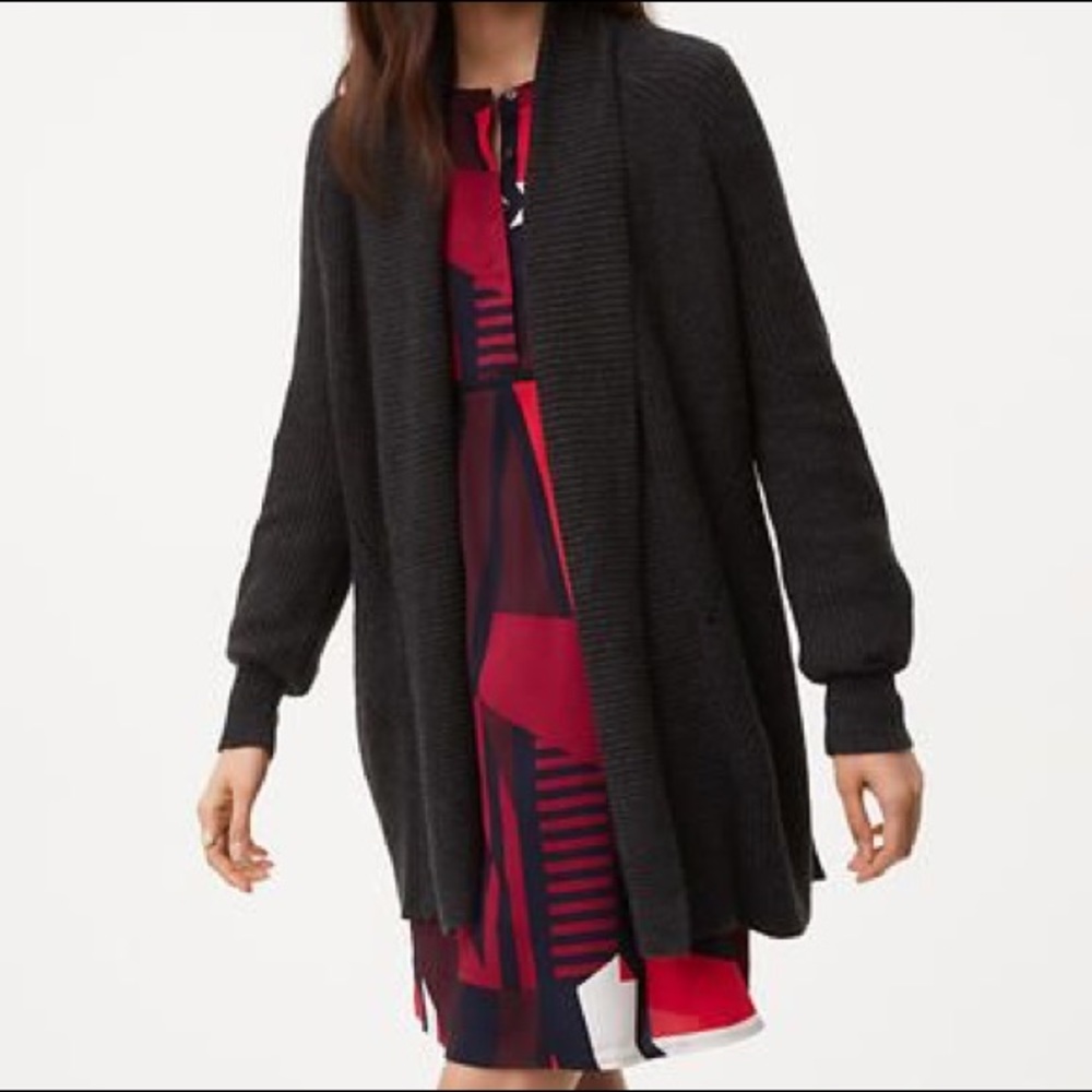 LOFT Pointelle Open Cardigan in Gray